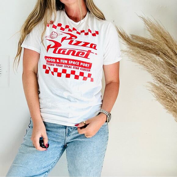 DISNEYLAND Disney White Red Toy Story Pizza Port Logo Short Sleeve Tee Shirt M - Picture 10 of 10